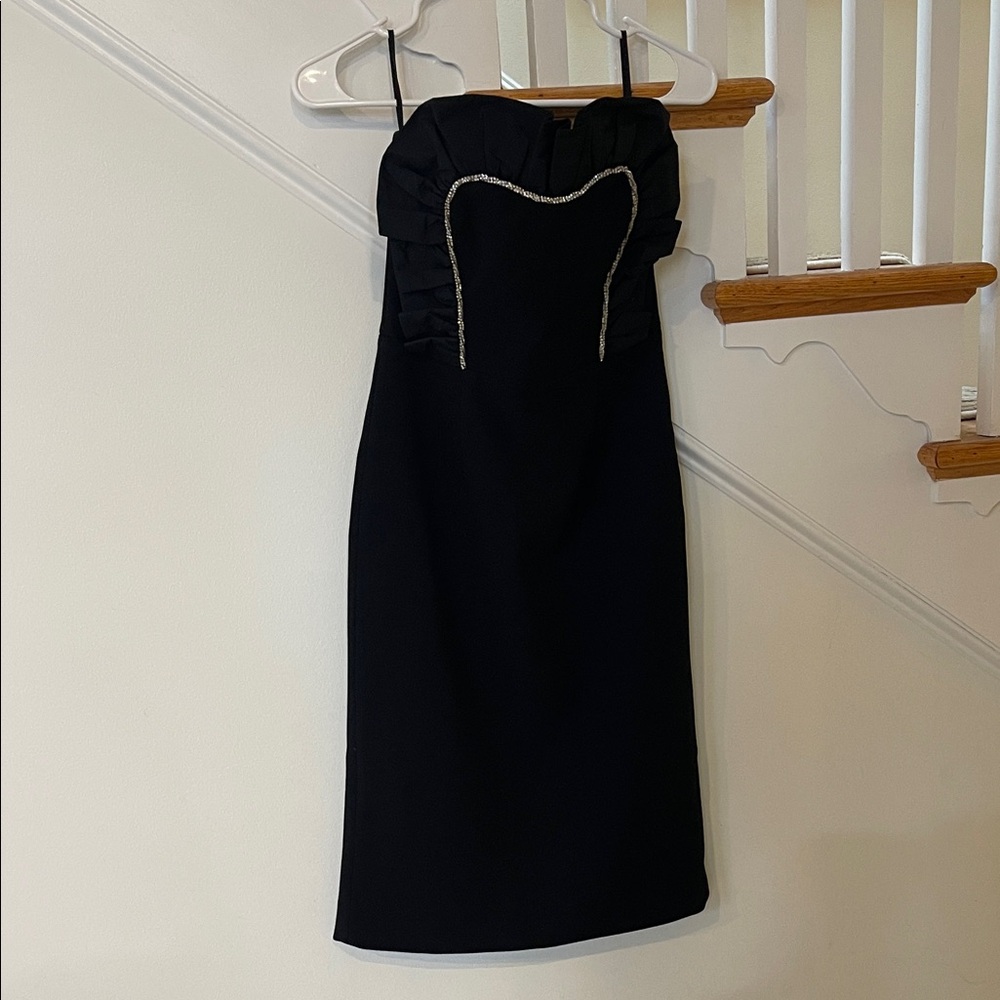 Rebecca Vallance Black Strapless Dress with Silver Accents